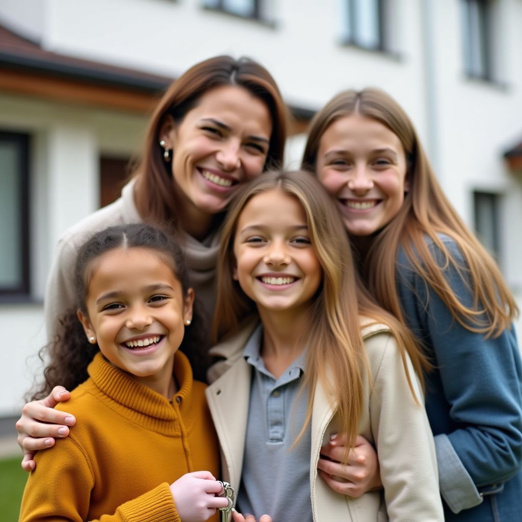 Familia frente a casa nueva